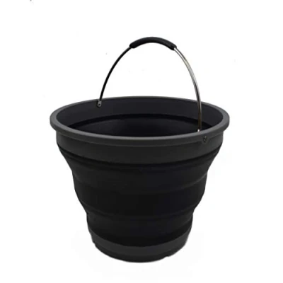 Image of SAMMART 10L Collapsible Plastic Bucket Foldable Round Tub Portable Fishing Water Pail Space Saving Outdoor Waterpot, (Grey/Black)
