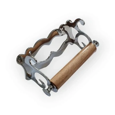 Image of Polished Chrome Toilet Towel Roll Holder Wooden OAK