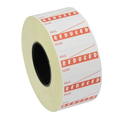 Image of CT7 26mm x 16mm Price Gun Labels Printed &#039;Reduced was/Now&#039; Peelable with Red Text 10 Rolls / 10,000
