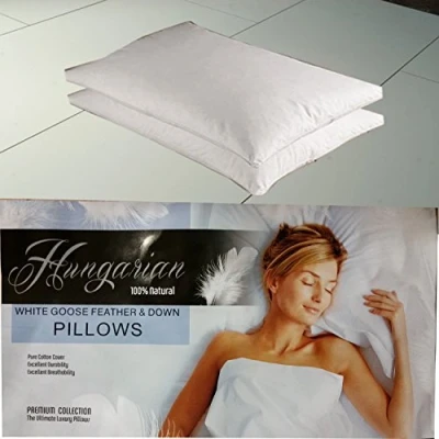 Image of Artistic Fashionista LUXURY 100% NATURAL HUNGARIAN GOOSE FEATHER &amp; DOWN PILLOWS PAIR COTTON COVER