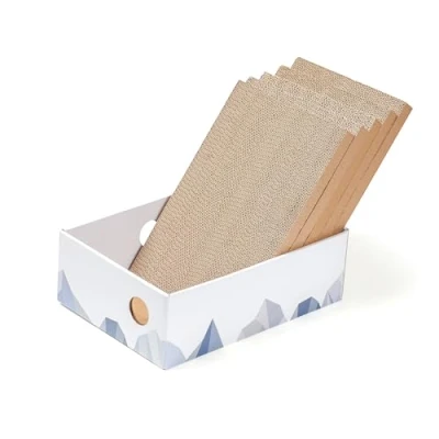 Image of Conlun Cat Scratcher Box with Scratching Board Portable Cardboard Lounger for Pet Heavy Duty Double Sided Scratchers and Interactive Hole Design 34x24x12cm (Medium 5 Package, White）
