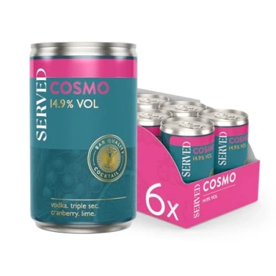 Image of SERVED Cosmopolitan Cocktails, 14.9% ABV, Premium Quality, Bar Strength, Pre Mixed &amp; Ready To Drink, 6 x 125ml Cans