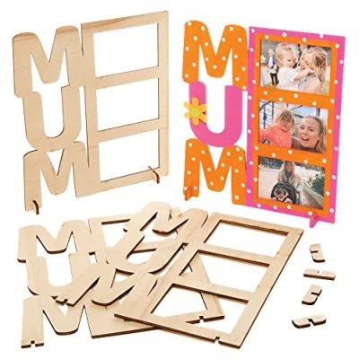 Image of Baker Ross FX510 ‘Mum’ Wooden Photo Frames Pack of 4, Wood Craft Kits for Kids to Paint