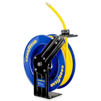Image of Goodyear Air Hose Reel Retractable 9.5mm x 15m 20BAR Max SBR Rubber Heavy Duty Industrial Steel Single Arm Construction