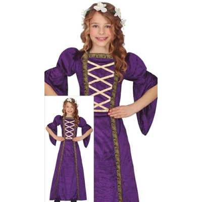 Image of FIESTAS GUIRCA Purple Lady Girls Fancy Dress Costume Medieval Noblewoman Princess Queen Kids Costumes Age 5 6 Years