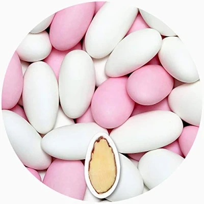Image of EinsSein 1kg Sugared Almonds Gracile mix midi white pink matt Wedding sugar sweets almond dragees baptism dragee cake balls candy coated sweet for weddings favours gift box sugred fillers chocolate