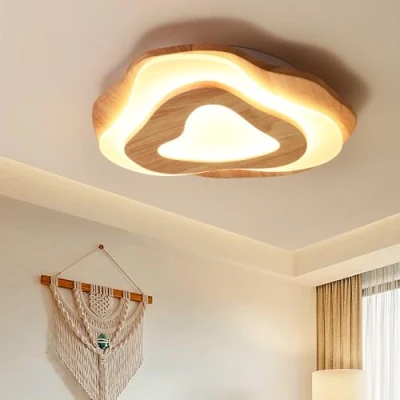 Image of SENFAY Solid Wood LED Ceiling Lamp, Warm White 3000K Light, 35W 2800lm Ø45cm, Round Modern Light for Bedroom Kitchen Living Room Dining Hallway