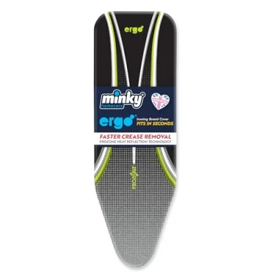 Image of Minky Ergo Replacement Ironing Board Cover, Prozone Heat Reflective Iron Elasticated Extra Thick Felt Pad, 100% Cotton, Made in the UK