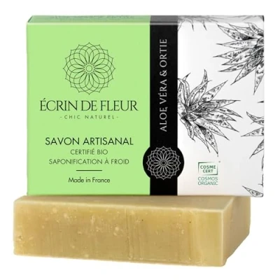 Image of Écrin de Fleur Organic Aloé Vera &amp; Nettles Soap, Handcrafted, Cold Processed, 1x90g