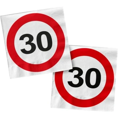 Image of Creative 28330 Folat Party Napkins Traffic Sign (1 x 20 Pieces. Number, Zahl 30