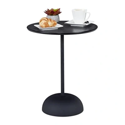 Image of Relaxdays Small Coffee, Round Storage Sidetable, HxD: 48.5x40 cm, Metal &amp; MDF, Occasional Table, Decorative, Black, Fibreboard