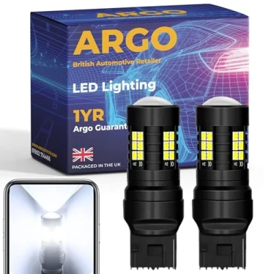 Image of Argo 582 W21w Bulb Led Xenon White 6000k DRL Daytime Running Lights Rear brake light Bulbs Stop Tail T20 Reverse Back W3x16d Up Car Van 382w 12v 21w