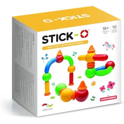 Image of Stick O Basic 10 piece Magnetic Building Blocks Toy. Preschool STEM Toy With Large Pieces And Grippy Groove Design. Designed By Magformers For Young Children.