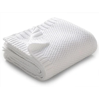 Image of mimixiong Baby Boy Girl Soft Cozy Knitted Blanket Pram Cot Moses Basket Travel Blankets, 80 x 100cm (White)