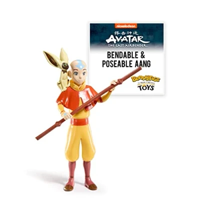 Image of BendyFigs The Noble Collection Avatar Aang Toys 18cm Bendable Posable Collectible Doll Figure With Stand and Mini Accessory