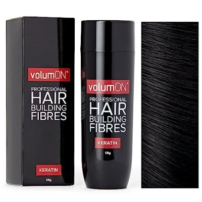 Image of Volumon Professional Hair Building Fibres Loss Concealer KERATIN BLACK 28g Get Upto 30 Uses