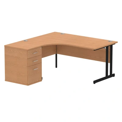 Image of Impulse 1600 LH Crescent Desk Oak Black Cantilever 600 High Ped