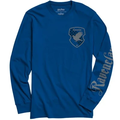 Image of Harry Potter Gryffindor Slytherin Ravenclaw Hufflepuff House Long Sleeve Adult T Shirt, Blue, 3XL