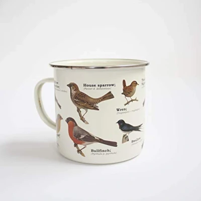Image of Gift Republic Ecologie Garden Birds Enamel Mug, Aluminum, Multicolor ,GR270086, 450 milliliters