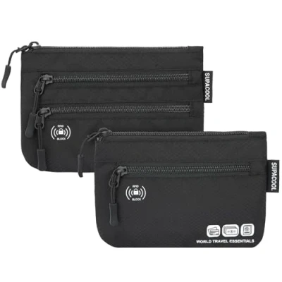 Image of SUPACOOL RFID Passport Holder Wallet Bag for Men Women Family, Pouch Travel,Card Organizer, Blocking, Travel Wallet, Two Piece Set (Black)