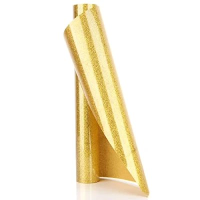 Image of YURROAD Gold Glitter Heat Transfer Vinyl, 40&quot; x 12&quot; HTV Vinyl for Press, Iron on Cloth, Hat, Fabric