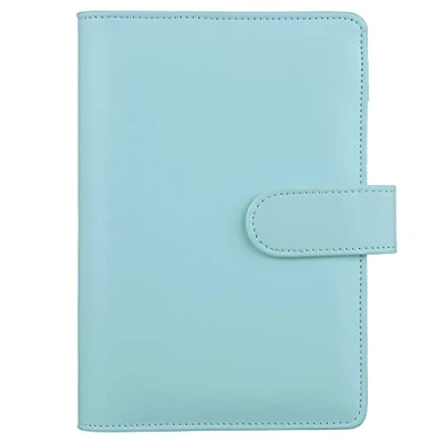 Image of HAUTOCO PU Leather A6 Budget Binder Cover, Refillable 6 Ring Notebook Folder Personal Planner for Money Organiser, Loose Leaf Saving Wallet Cash Stuffing Binder, Mint Blue