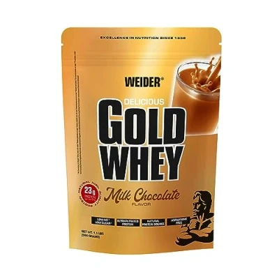 Image of Weider Gold Whey (500g) Milk Chocolate Flavour. Ultrafiltrated Proteins from 100% Protein Concentrate, 23g Protein/Serving, Low Fat, Sugar, Delicious, Extra Creamy Texture, Aspartme Free
