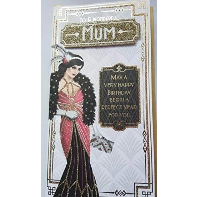 Image of Art Deco Lady Wonderful Mum Glittered Slim Birthday Card