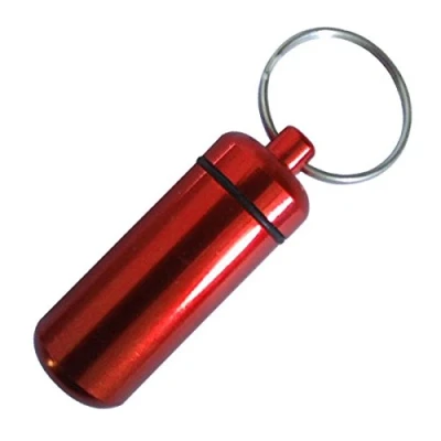 Image of AllCachedUp Waterproof Aluminium Capsule Emergency Pill Money or ID container holder Keyring (Red)