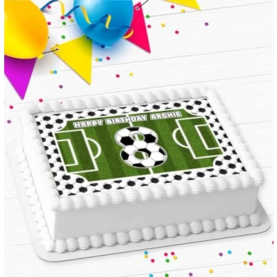 Image of FOOTBALL RECTANGLE BIRTHDAY PERSONALISED ICING EDIBLE COSTCO CAKE TOPPER DECORATION RF 1208 A4