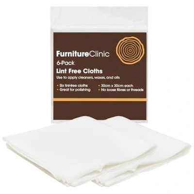 Image of Furniture Clinic 6 Pack Of Lint Free Cleaning Cloths For Cleaning, Oiling Wooden Furniture, Applying Wood Waxes &amp; More