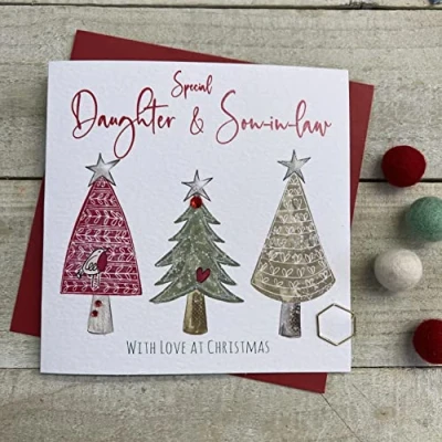 Image of DAUGHTER &amp; SON IN LAW 3 TREES CHRISTMAS CARD, HANDMADE BY WHITE COTTON CARDS (C22 18 XC22 18)