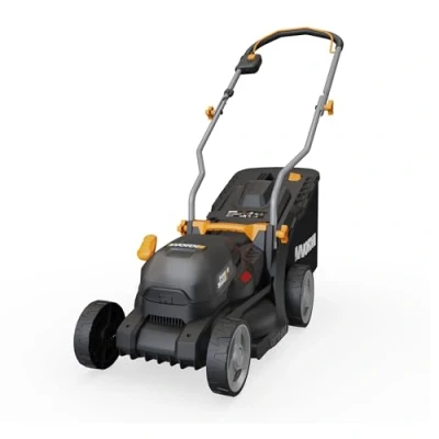 Image of Worx WG733E 20V 33cm Cordless Brushless Lawn Mower 4.0Ah Battery &amp; Charger Cut to Edge, 6 Position Height Adjust, 35L Grass Bag, Ideal for Small Gardens Up 250㎡