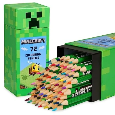 Image of Minecraft Colouring Pencils Set for Kids 72 Box Creeper Design Children Aged 3+ Official Merchandise Gifts Boys