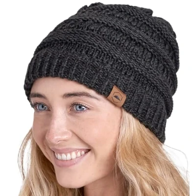 Image of Tough Headwear Womens Winter Hat Warm Chunky Cable Knit Beanies Beanie Hats for Women Cold Weather Black Gray