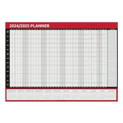 Image of 2024 2025 Wall Planner A3 Size (42.0 x29.7cm) Academic Mid Year Calendar Organiser for Home Office School Work (Red)
