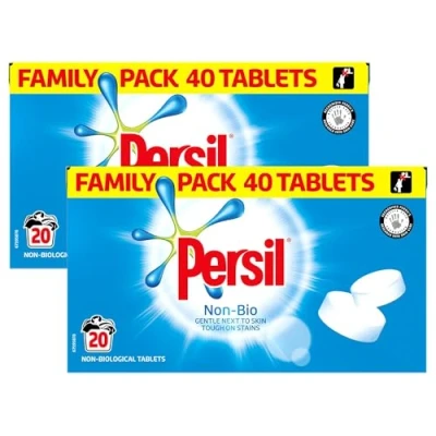 Image of Persil Laundry Tablets Family Pack Gentle next to Skin Touch on Stains New Concentrated Formula for Effortless Laundry, Non Bio 40 tablets, 20 Wash 1.2KG of 2