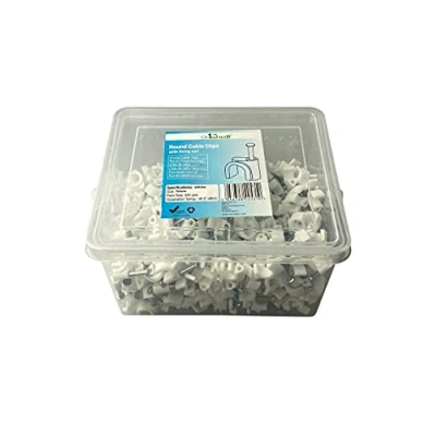 Image of White Round Cable Clips K Type Trade Box, 7mm 500 Pieces