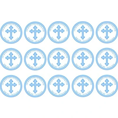 Image of Blue Cross On Your Christening Day Personalised Edible Cupcake Toppers Icing, Wafer or Card (Icing)