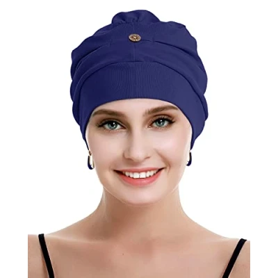 Image of osvyo Chemo Headwear for Women Cancer Hair Loss Hat Lightweight Cotton Sealed Packaging, Navy Blue, One Size Fits All