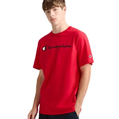 Image of Champion Men&#039;s Classic Jersey Script T shirt, Scarlet, M