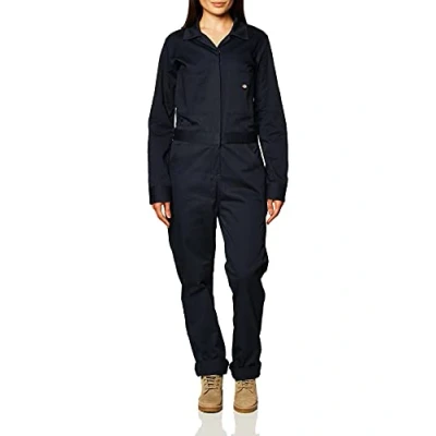 Image of Dickies Women&#039;s Long Sleeve Cotton Twill Work Utility Coveralls, Dark Navy, XS UK