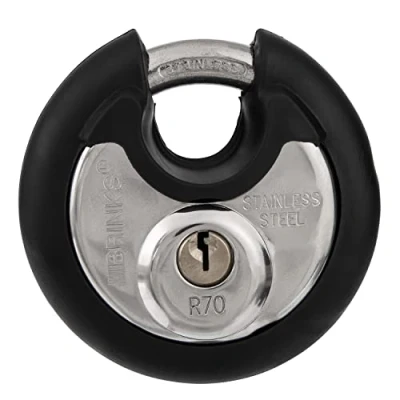 Image of BRINKS 673 70001 70mm Commercial Keyed Discus Padlock Body with Stainless Steel Shackle, Black
