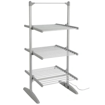 Image of Rediffusion 3 Tier Heated Clothes Airer, 36 Rails, 21m Hanging Space, 15kg Weight Capacity, Indoor Energy Efficient, 147 x 73 70cm REDH08, Silver