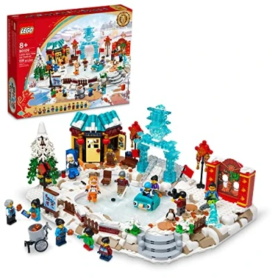 Image of LEGO Lunar New Year Ice Festival 80109 Building Kit; Gift Toy for Kids Aged 8 and Up; Set Featuring a Detailed Winter Scene, Chun Sculpture, 13 Minifigures More (1,519 Pieces)
