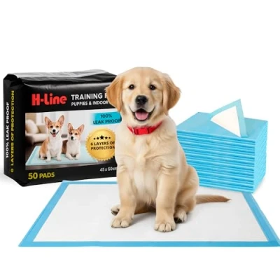Image of H line Pack of 50 Quality Multi Layered Pet Dog Puppy Pads Large Absorbent Training Trainer Floor Toilet Wee Mats