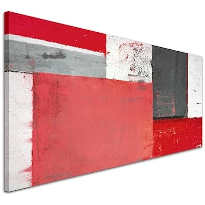 Image of Wallfillers Red Grey Modern Abstract Painting Canvas Wall Art Print 1343 118x49cm