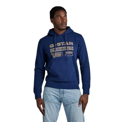Image of G Star Men&#039;s Distressed Originals Hooded Sweater, blue (imperial D24414 D562 1305), S