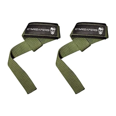 Image of Gymreapers Lifting Wrist Straps for Weightlifting, Bodybuilding, Powerlifting, Strength Training, Deadlifts Padded Neoprene with 18&quot; Cotton (Military Green)