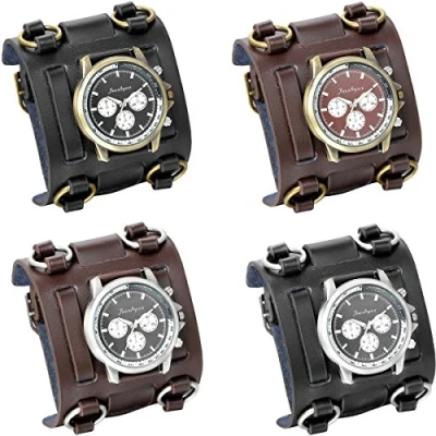 Image of JewelryWe 4PCS Hip hop Gothic Leathernk Style Watch 74MM Wide Leather Cuff Watches for Men